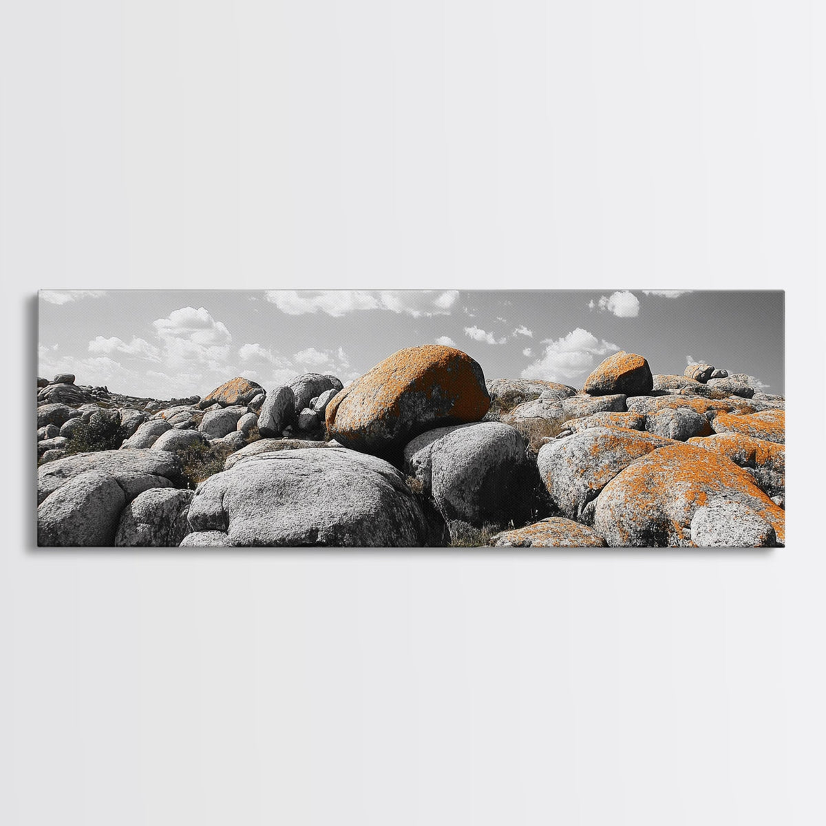 Granite Boulder Field, Orange Lichen Rocks, Desert Rockscape, Canvas Print, Natural Earth Decor, Living Room Wall Art