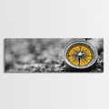 Golden Compass Closeup, Adventure Exploration Theme, Vintage Nautical Design, Framed Canvas Print, Office Wall Art, Travel Lover Gift