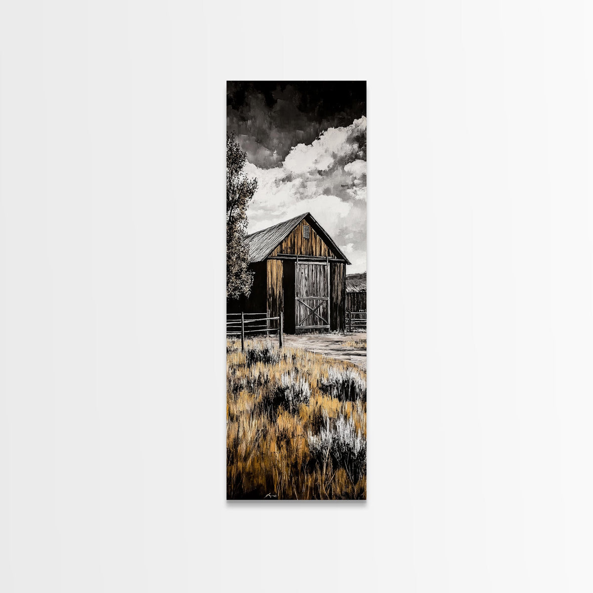 Rustic Barn Landscape Canvas Print Farmhouse Wall Art Barn Landscape Oil Painting Rustic Decor Moody Art Above Sofa Art