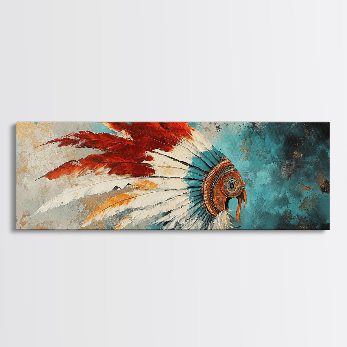 Native American Headdress, modern portrait, southwest wall art, moody art, framed canvas print, gift idea for her