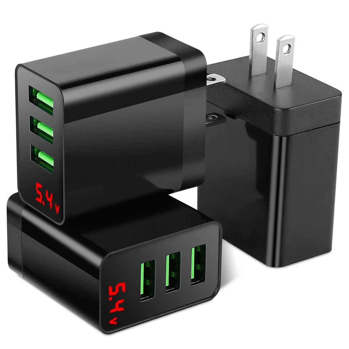 3-Pack: 3-Port USB Hub Charger Wall Power Charging Plug Adapter