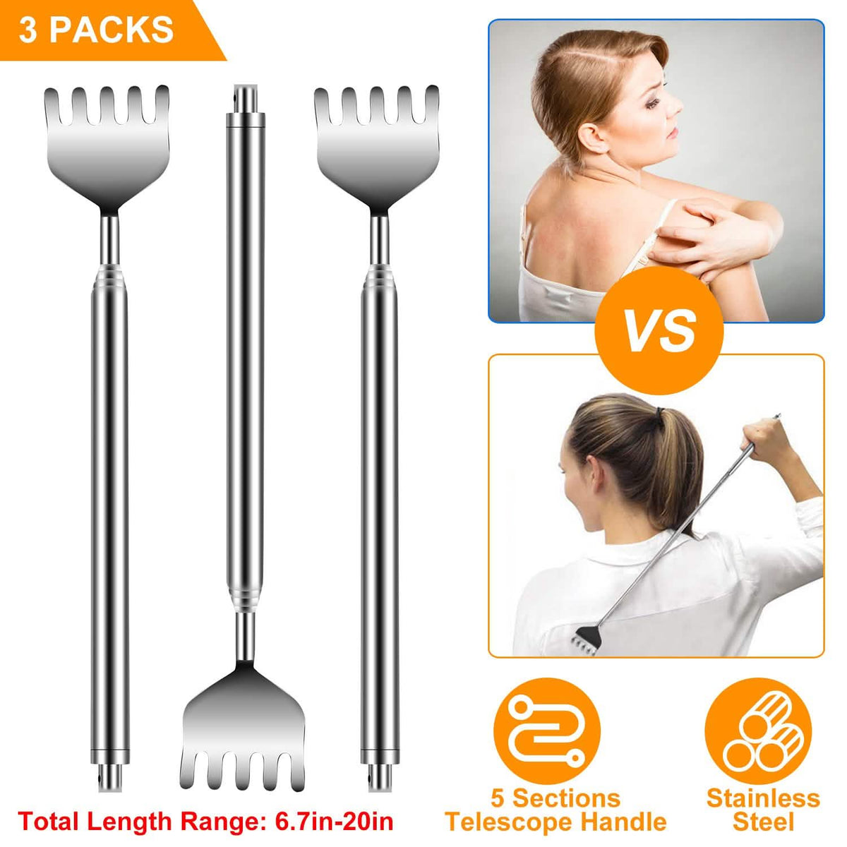 3-Piece: 20" Telescopic Back Scratcher
