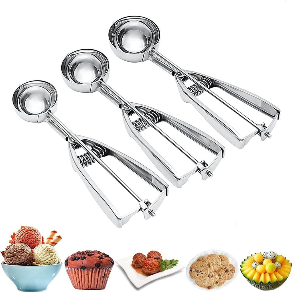 3-Pieces Set: Stainless Steel Cookie Scoops with Trigger Release