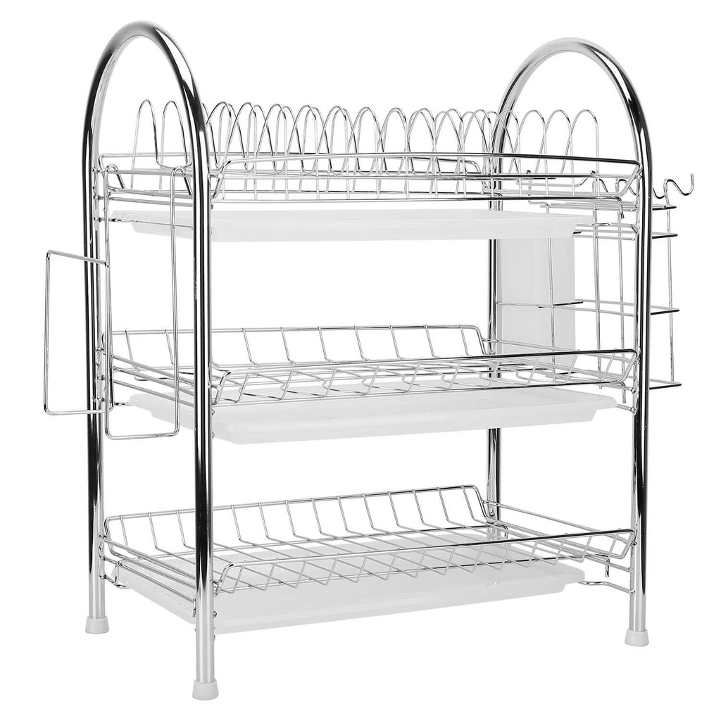 3-Tier Dish Drying Rack Shelf with 3 Drain Trays Chopping Board