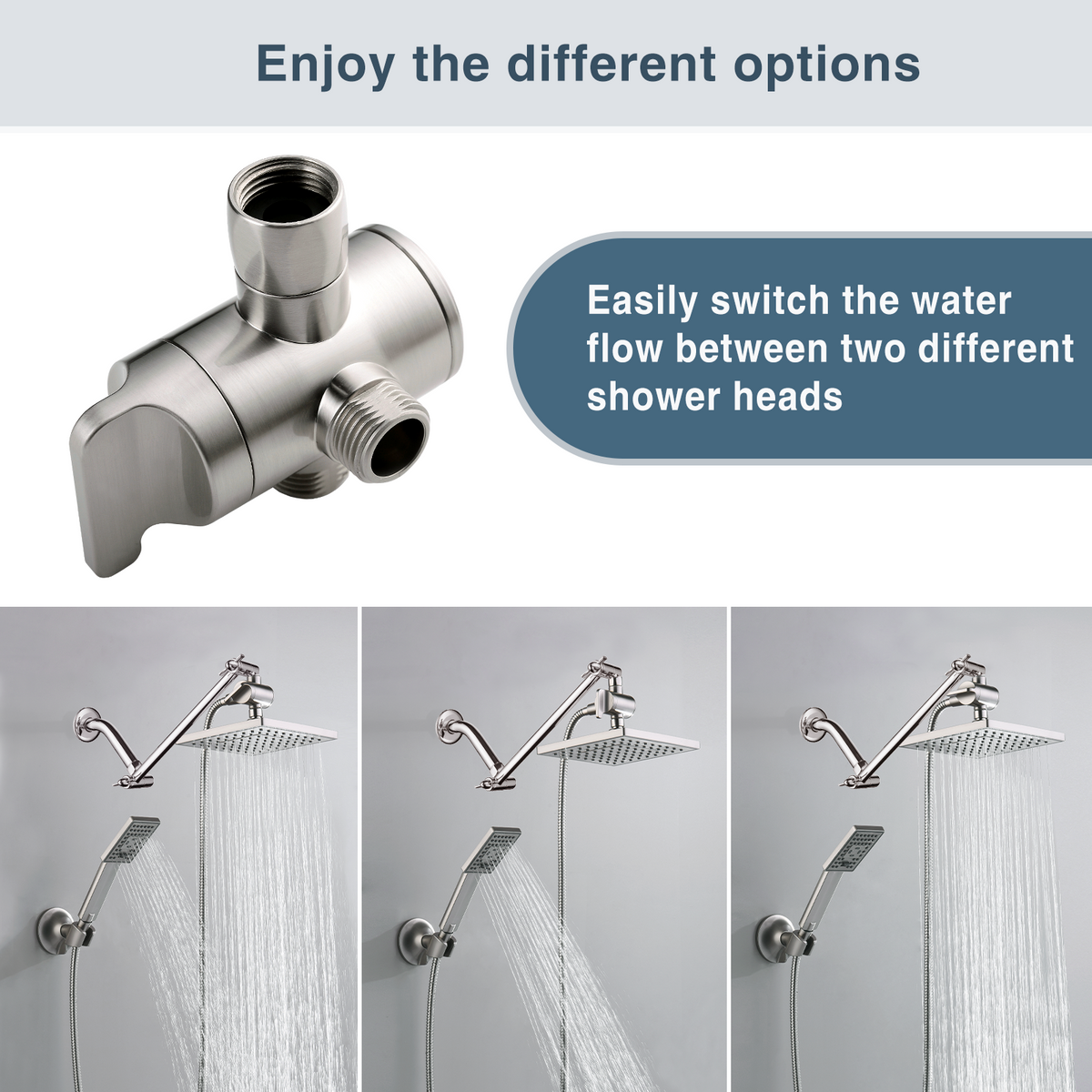 3-Way Shower Head Diverter Valve for Handheld and Fixed Shower Heads