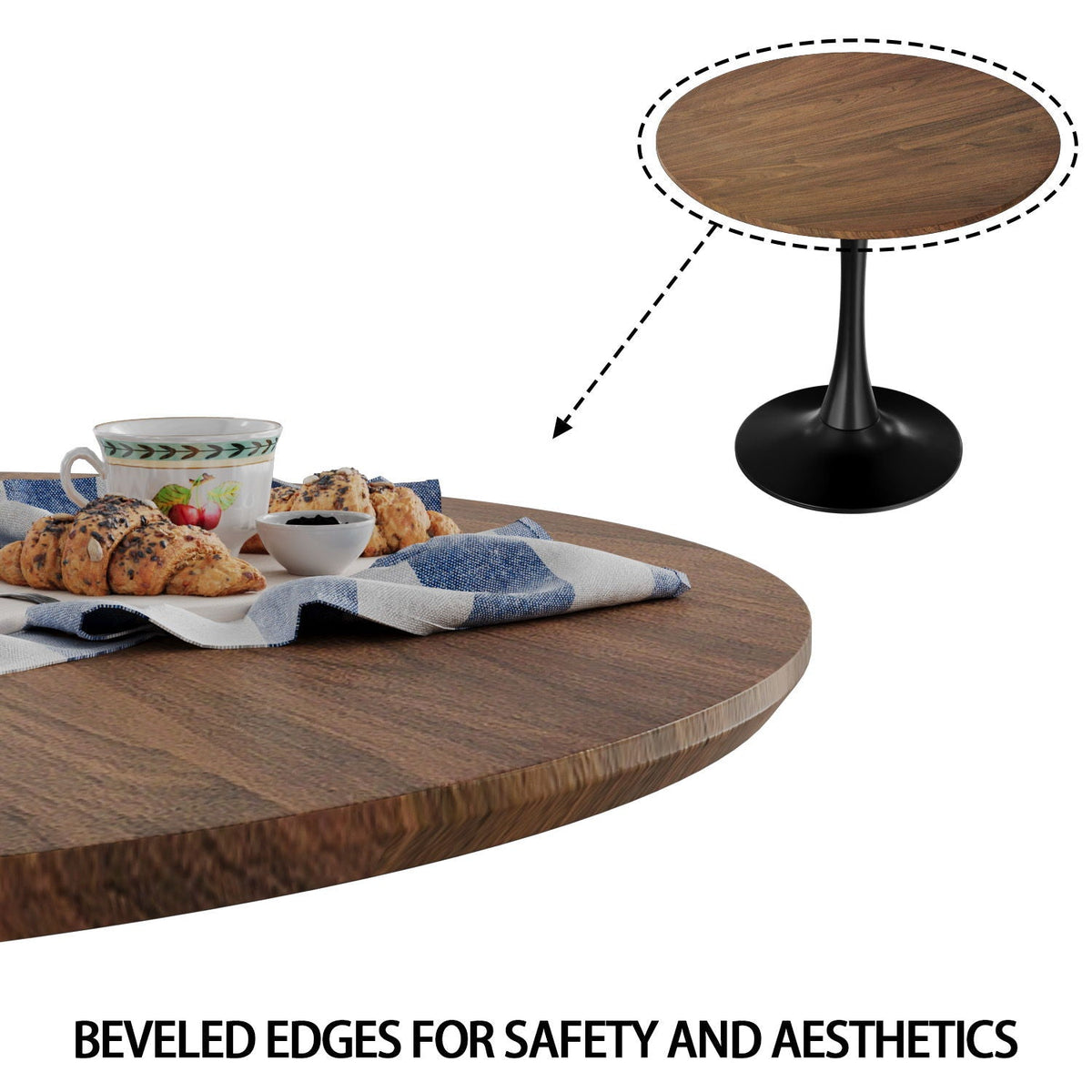 Mid-Century Round Dining Table With Pedestal Base For 2 - 4 People