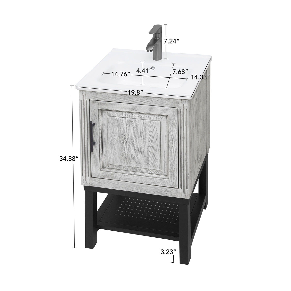Modern Freestanding Bathroom Vanity With Ceramic Sink, Hot And Cold Faucet, 1 Door Cabinet & Open Shelf