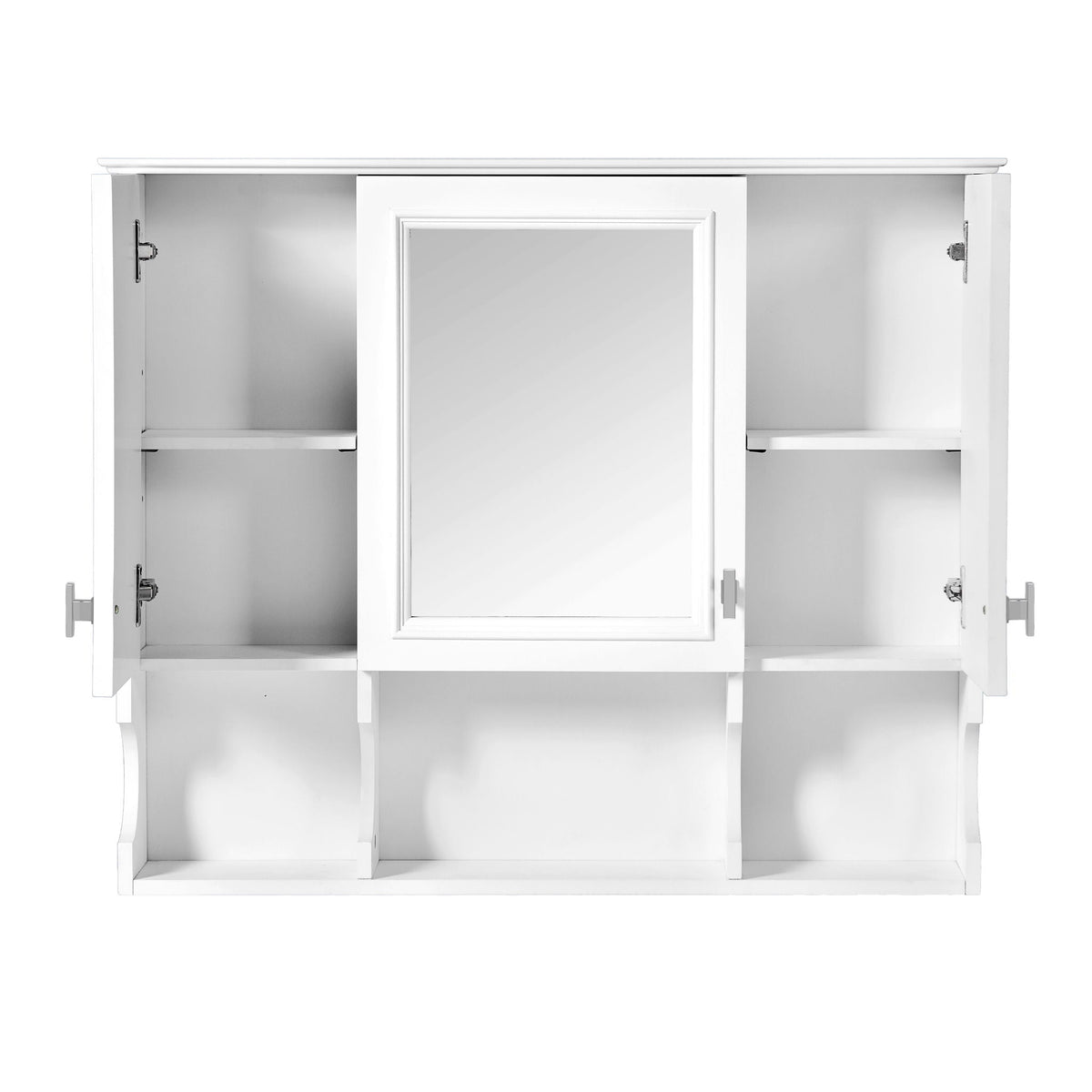 Wall Mounted Bathroom Medicine Wall Cabinet With Mirror & Open Shelves