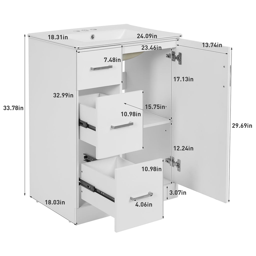 Bathroom Vanity With Under Mount Sink, 2 Drawers And Soft Closing Door