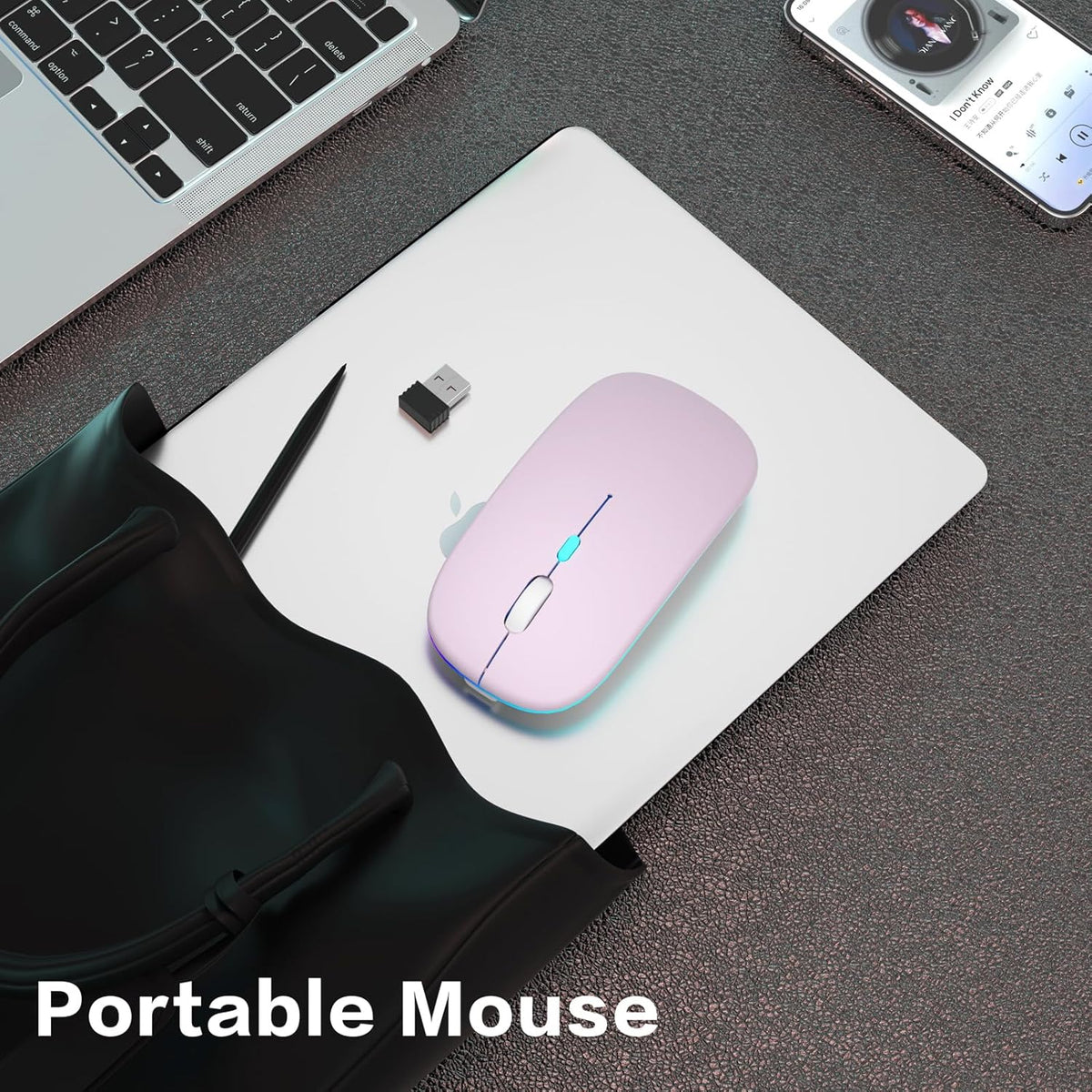 Wireless Bluetooth Mouse, Rechargeable, Dual Mode Bluetooth 5.2 & 2.4G USB, LED Lights, Slim, Silent, Portable Computer Mouse for Laptop, PC, Macbook, Ipad, Tablet (Pink)