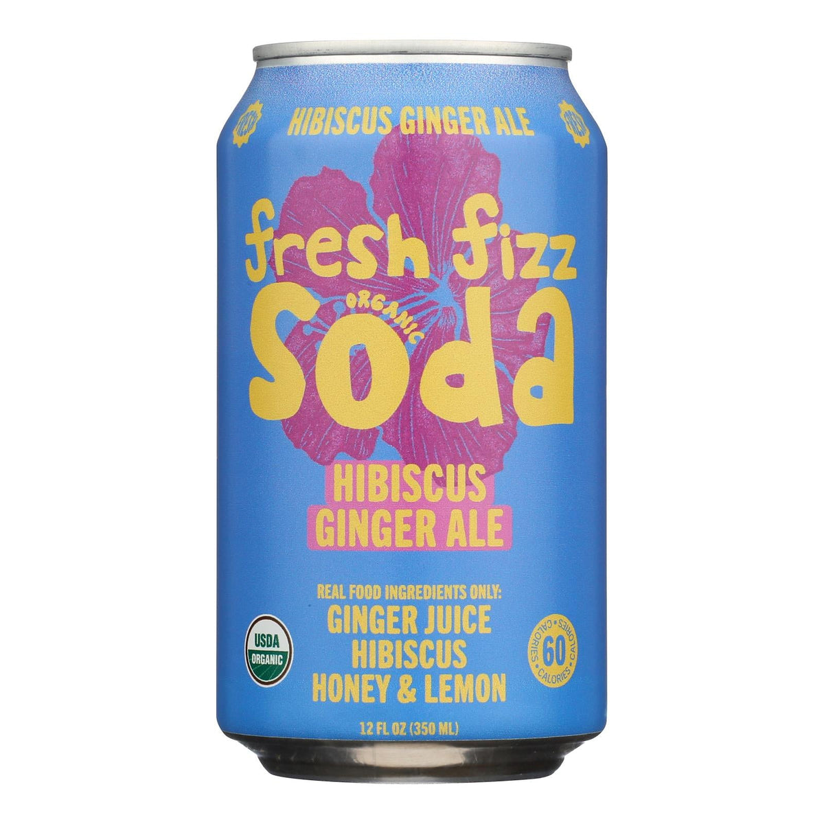 Freshfizz Organic Hibiscus Ginger Ale Sparkling Soda, Case of 12, 12 Fluid Ounce Cans