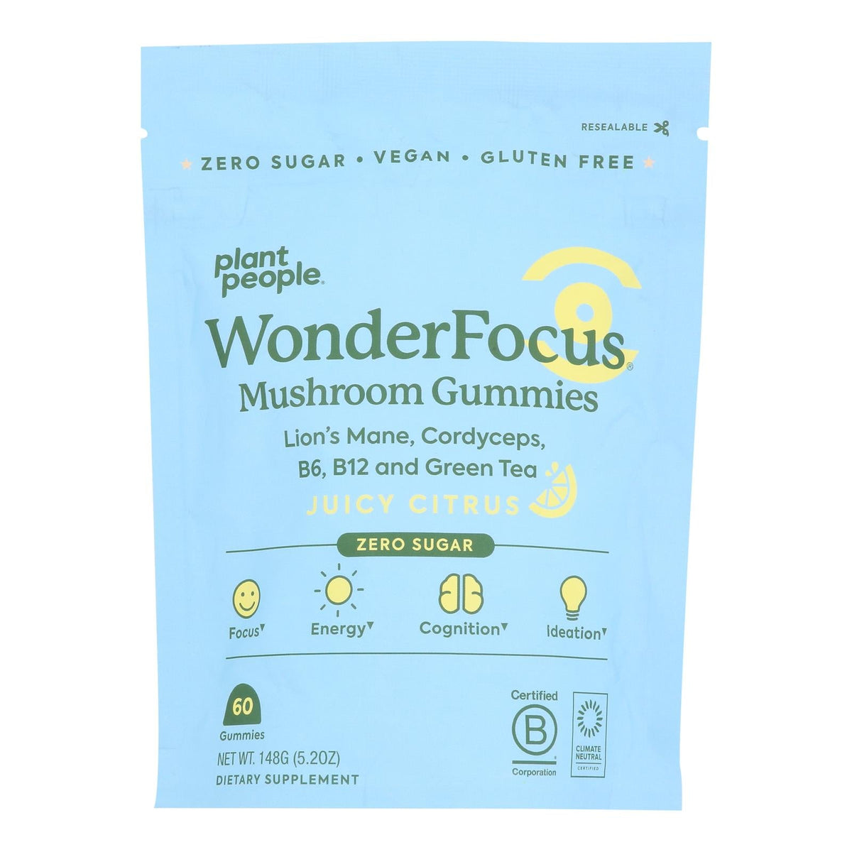 Plant People WonderFocus Citrus Mushroom Gummies, 60 Count