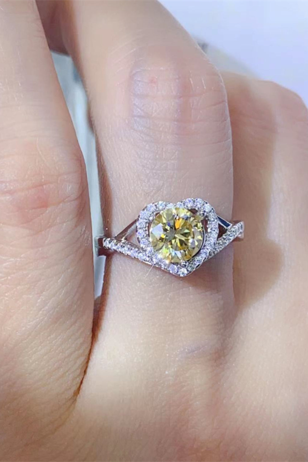 Adored 1 Carat Yellow Green Sparkala™ Platinum Over Pure Sterling Silver Heart Ring