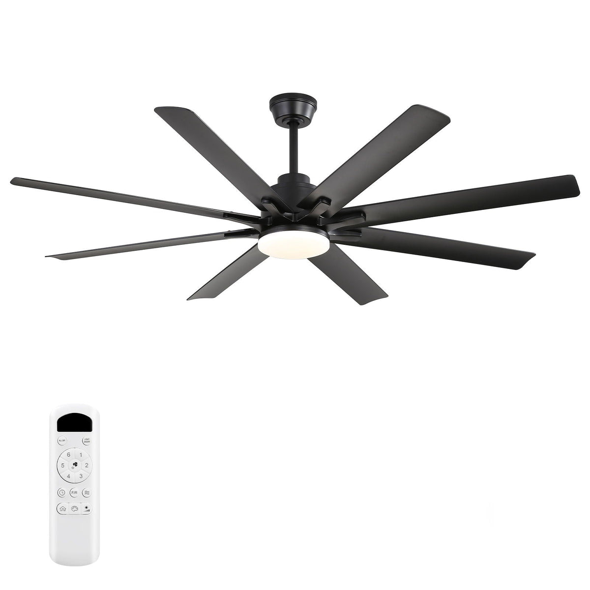 Ceiling Fan With Light 8 Blades, 18W LED 3 Color Dimmable Light - Matte Black