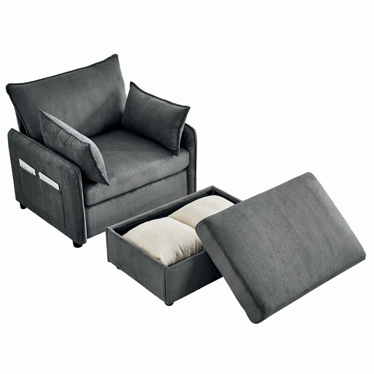 Comfy Oversized Chaise Lounge Chair With Ottoman And Storage