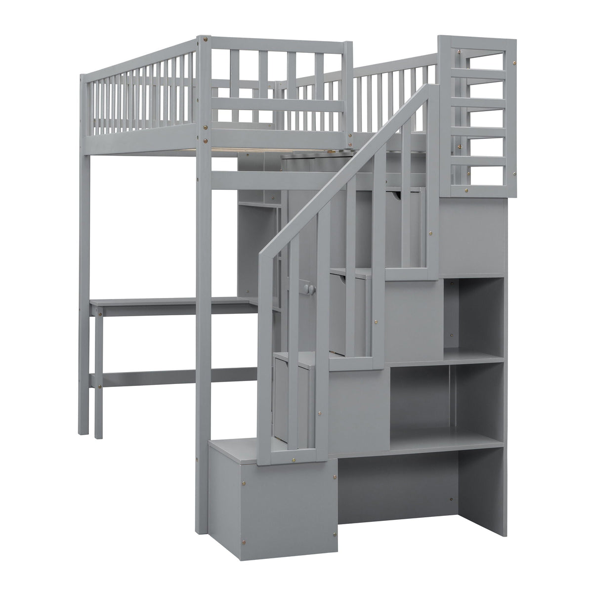Loft Bed With Bookshelf, Drawers, Desk, And Wardrobe