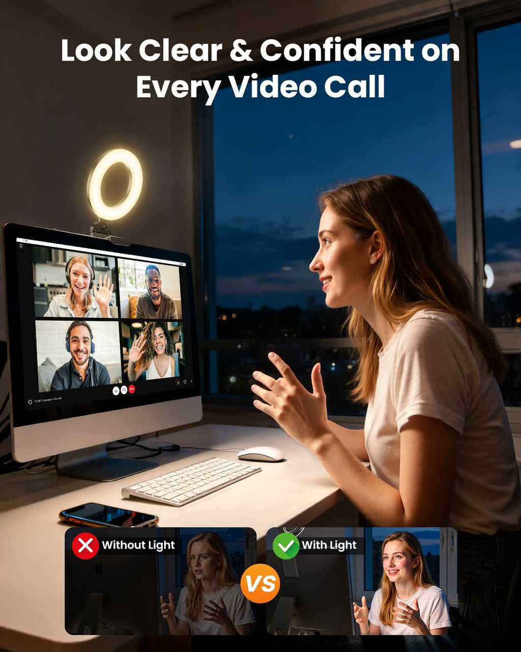 Ring Light for Laptop Desk Clip On,Small Computer Video Conference Lighting with Stand for Phone/Webcam/Monitor,5" Portable Mini LED Selfie Light Desktop for Zoom Meeting/Video Call/Recording