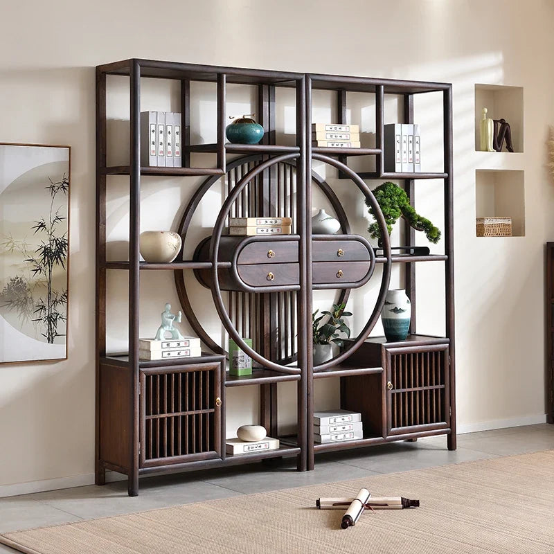 Luxury Chinese Solid Wood Curio Cabinet – Oriental Living Room Display Credenza