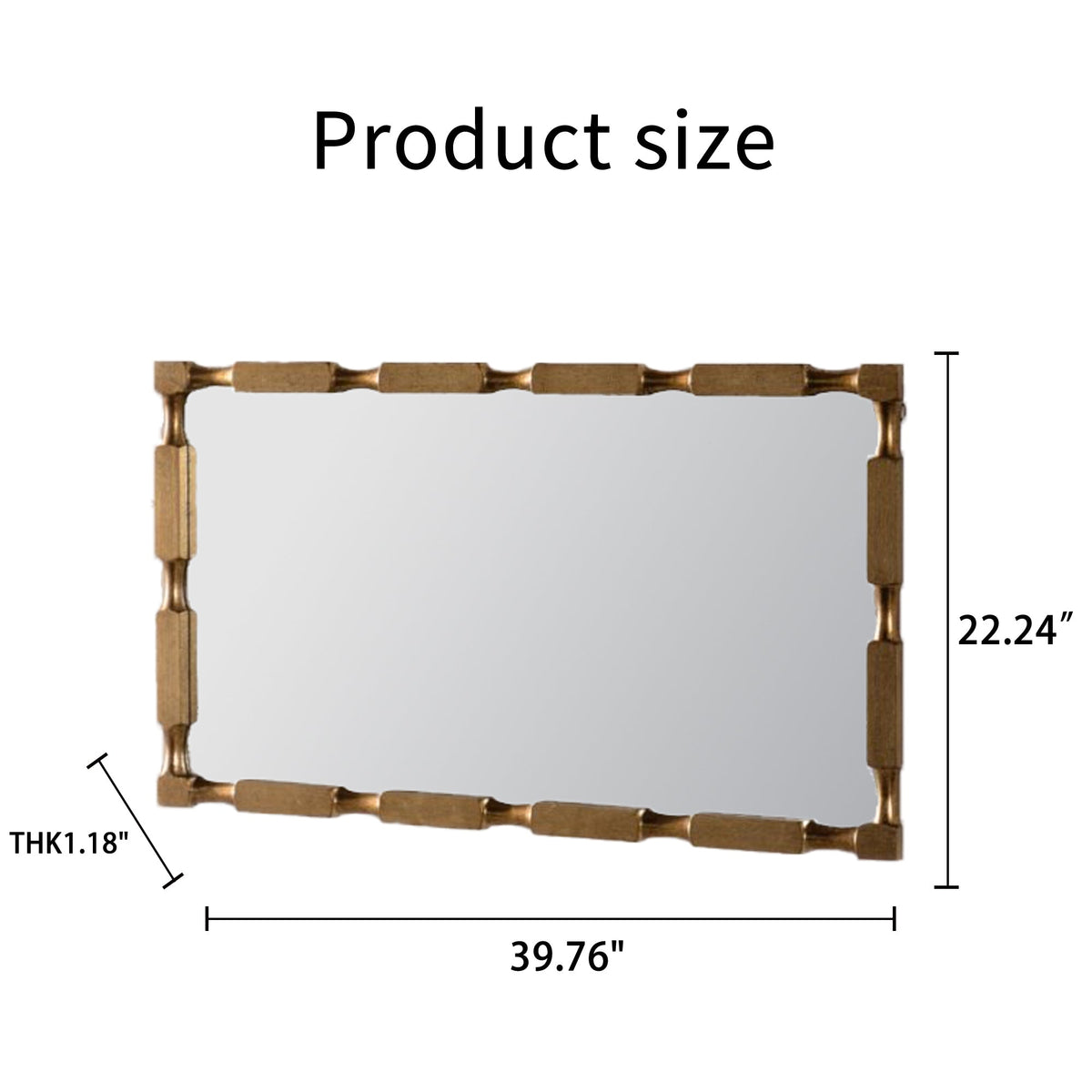 Gold Bamboo-Style Rectangular Wall Mirror, Textured Frame for Living Room/Bedroom/Entryway