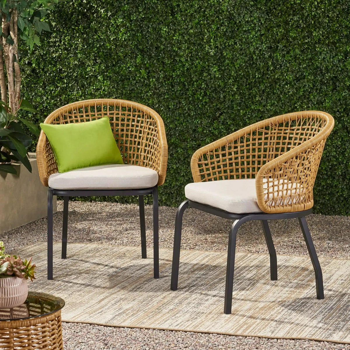 Outdoor Wicker Chair With Powder-Coated Iron Legs