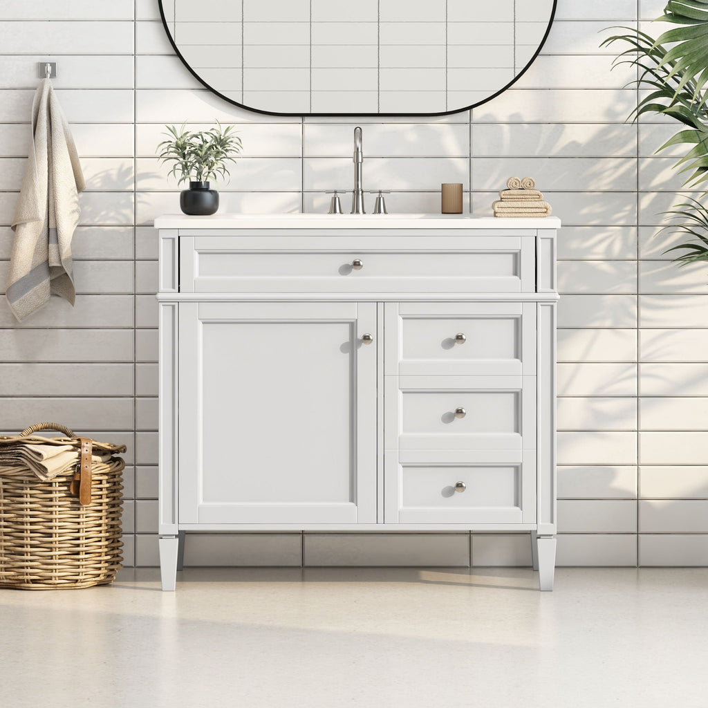 Bathroom Vanity With 2 Drawers And Tip-Out Drawer, Storage Cabinet