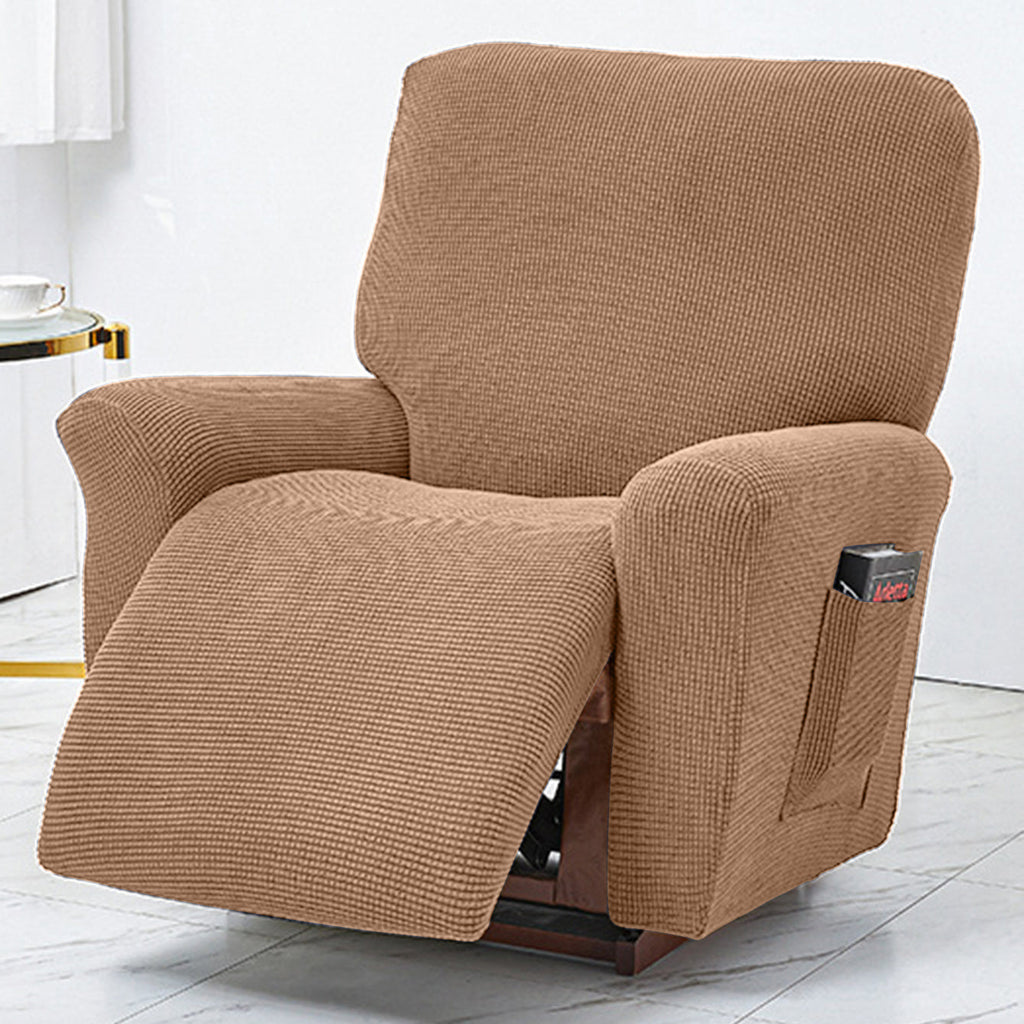 Polar Fleece Recliner Chair Cover, 4-Piece Soft Plush Slipcover with Pocket for Reclining Chairs