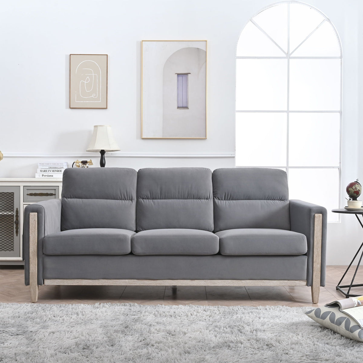 Comfortable Solid Wood Three-Seater Sofa