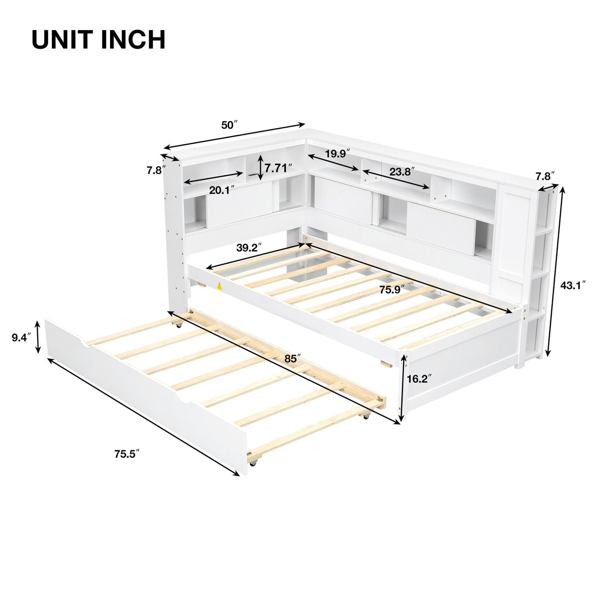 Daybed With Storage Shelves, USB Charging, And Trundle Bed