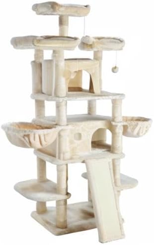 SHA CERLIN 68 Inches Multi-Level Large Cat Tree for Large Kitties/Big Cat Tower with Condo/Cozy Plush ‌Pussycat Perches/Sisal Scratching Posts and Hammocks/Activity Center/Beige