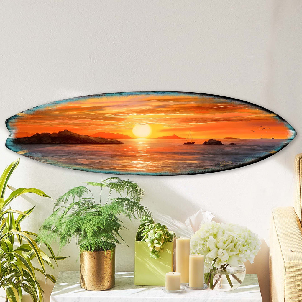 Sunset Symphony Surfboard Coastal Wall Art by G. DeBrekht - Coastal Holiday Decor - 8490133HS
