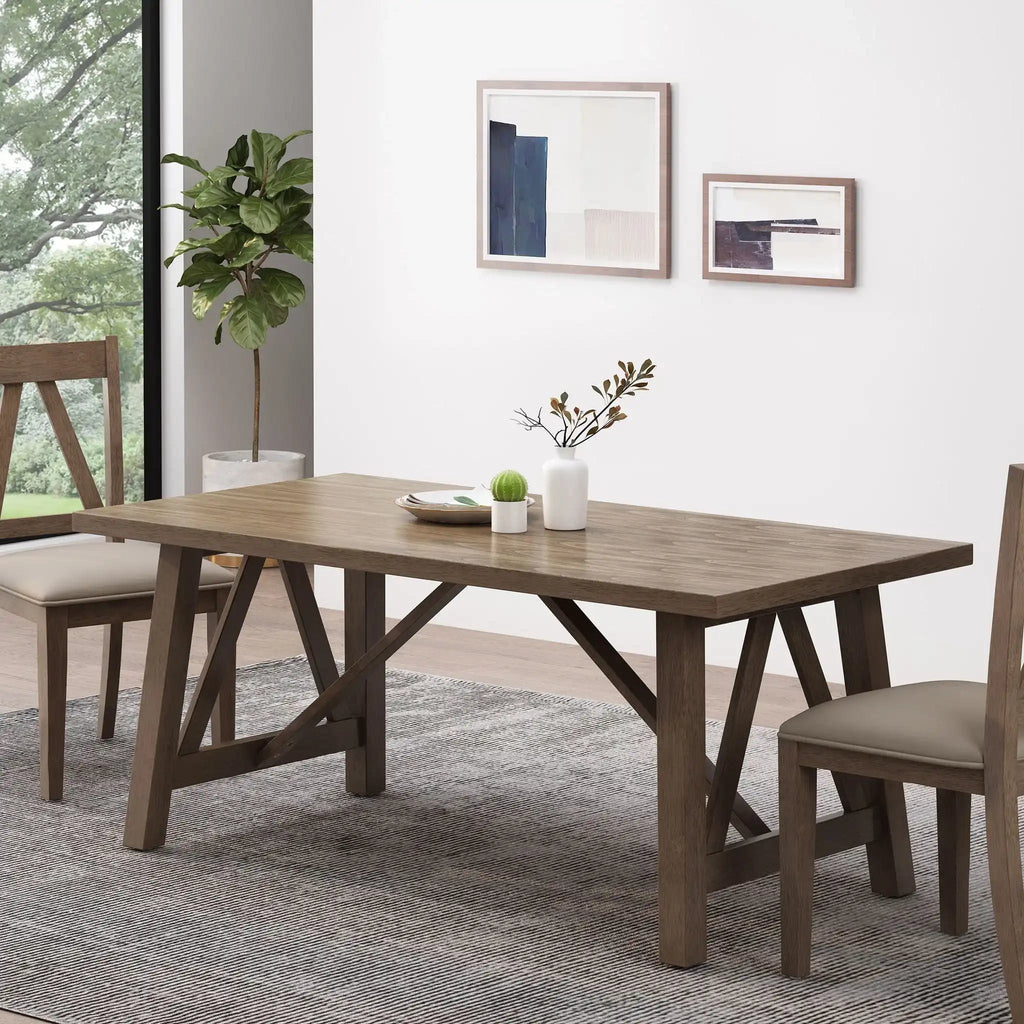 Farmhouse Style Dining Table With Wood-Like Top