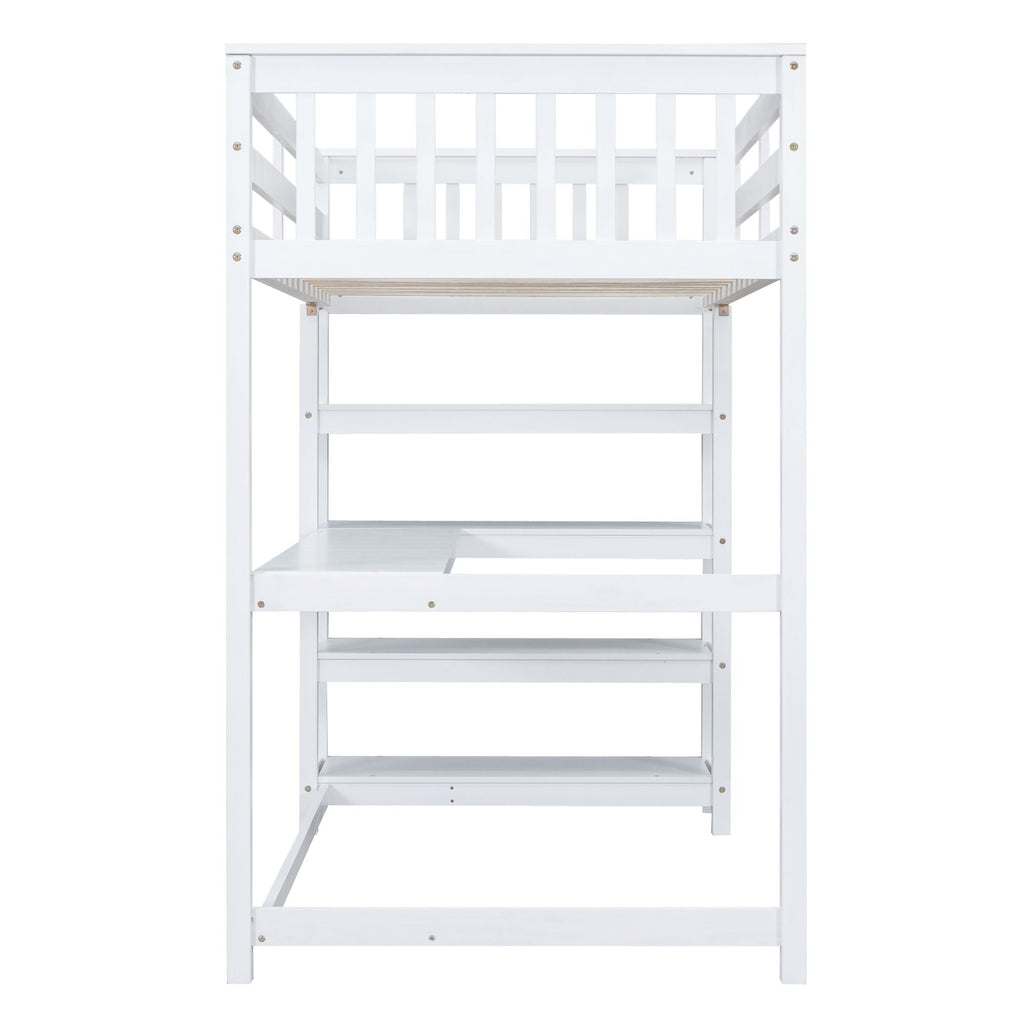 Loft Bed With Storage Shelves And Under Bed Desk