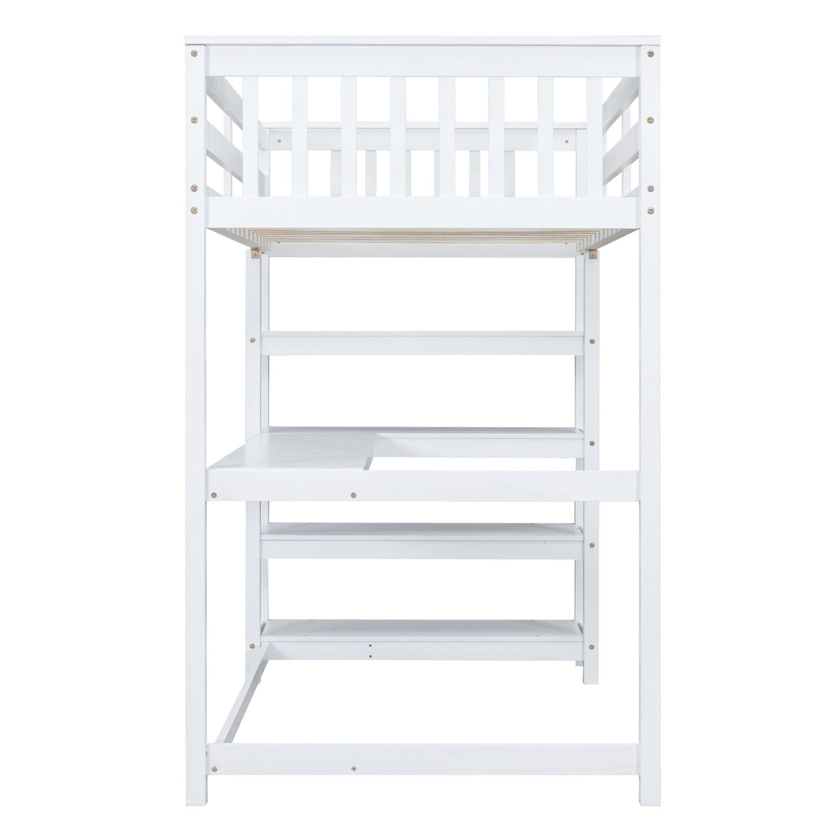 Loft Bed With Storage Shelves And Under Bed Desk