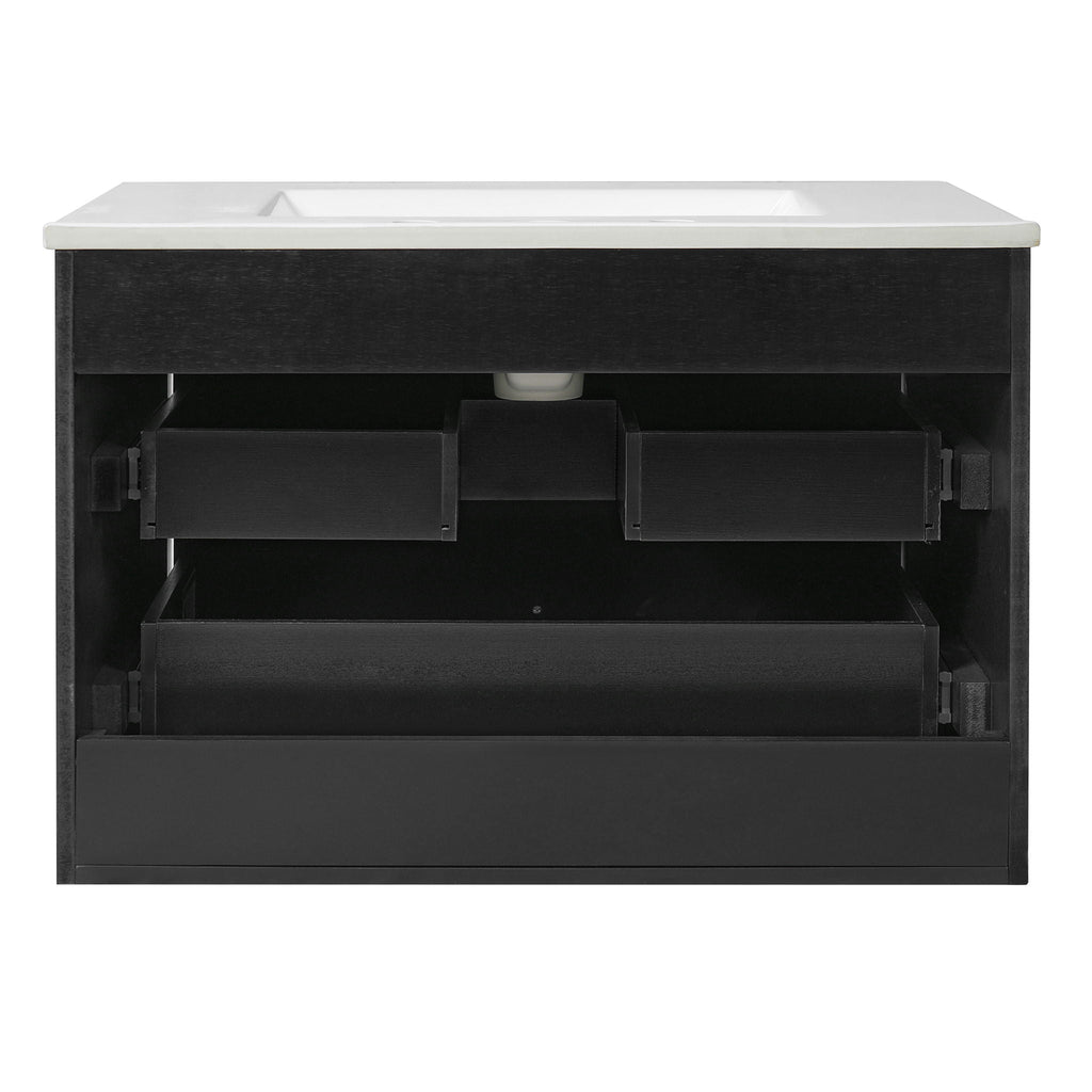 Floating Bathroom Vanity With Oval Knobs & Round Edge, Soft Close Drawer Slides
