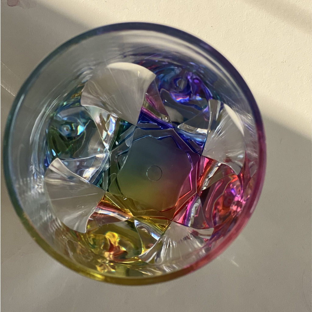 Rainbow Diamond Acrylic Glasses Drinking (Set of 4) Hi Ball 17Oz, Bpa Free Plastic Cocktail Glasses - Clear
