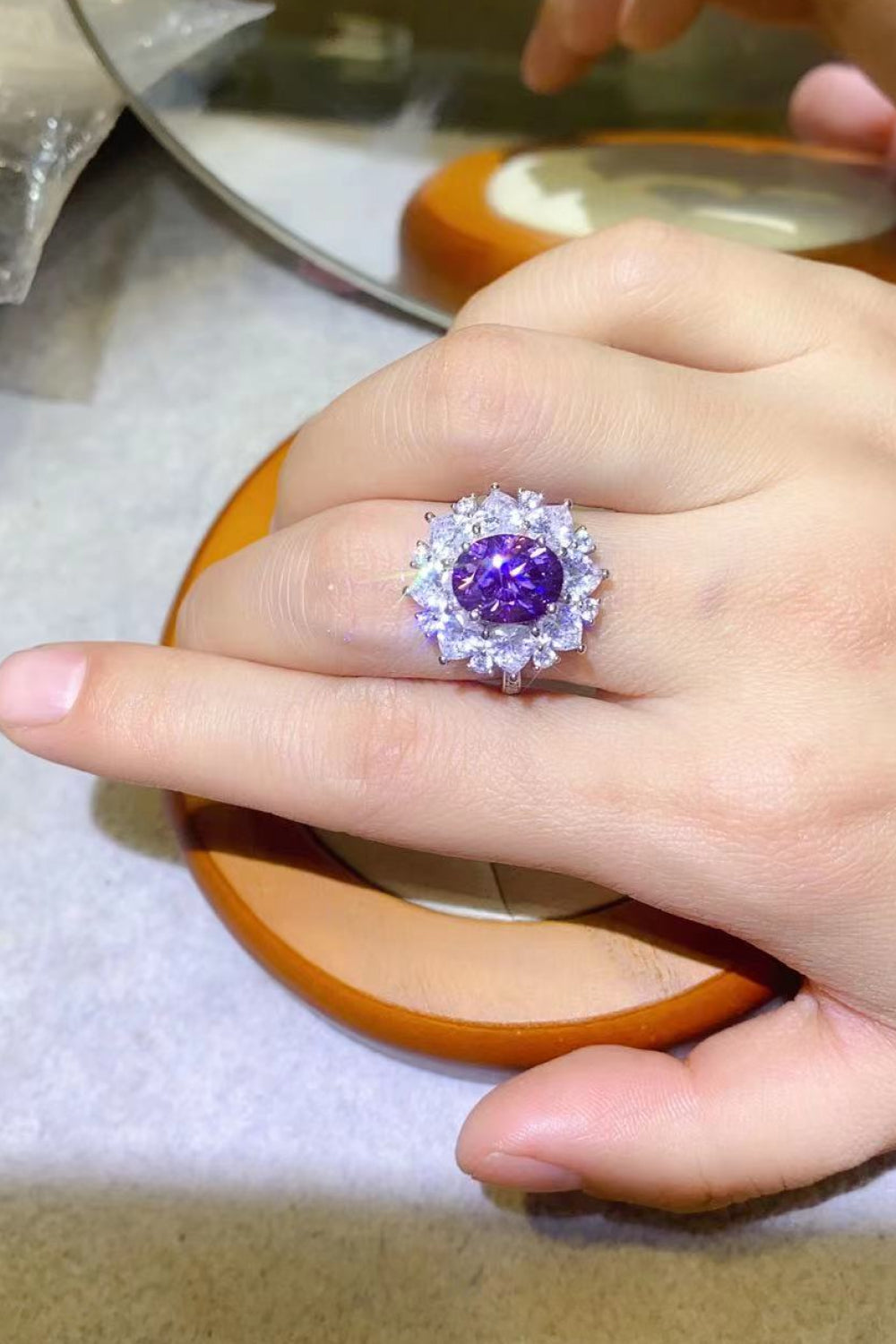 3 Carat Purple Oval-Cut Sparkala™ Platinum Over Pure Sterling Silver Ring