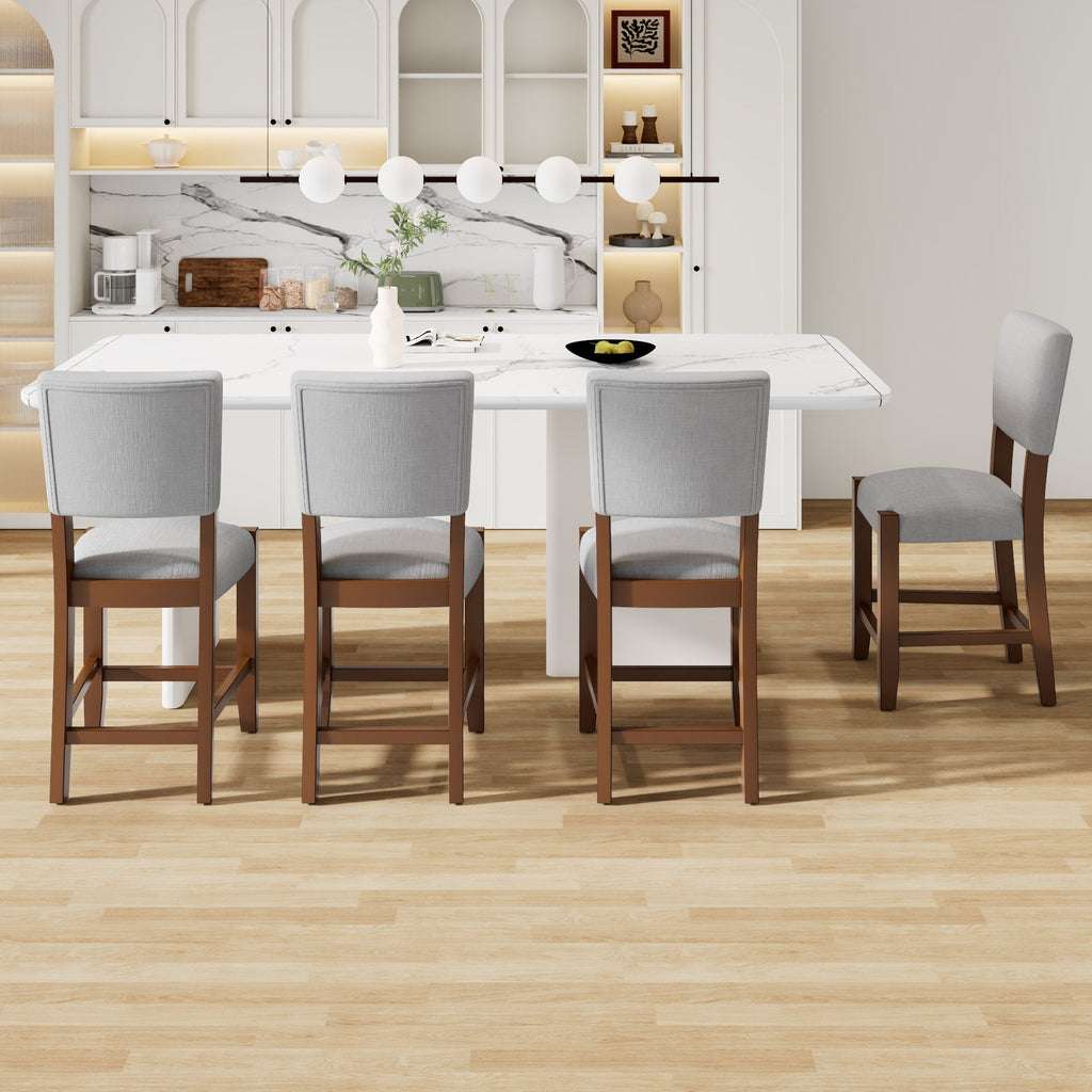 Set of 4 Mid-Century Modern Linen Upholstered Bar Stools