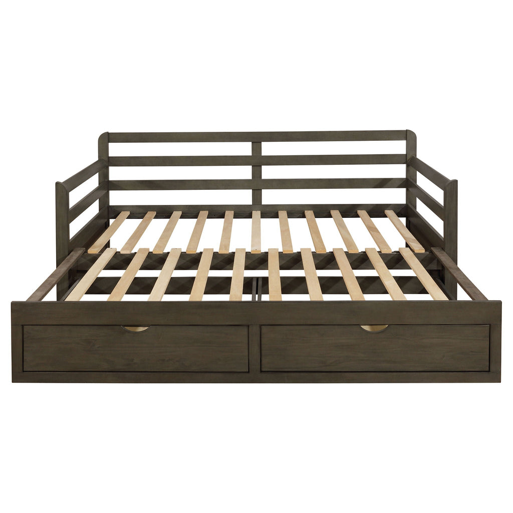 Twin Long 2 Drawer Daybed With Extendable Trundle, Storage Drawers, Fits Standard Mattress - Gray