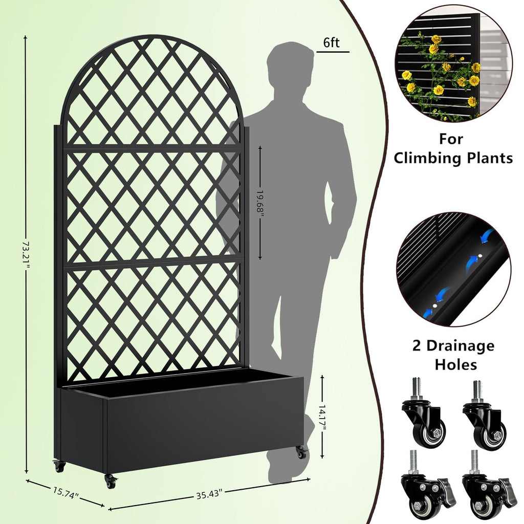 Round Metal Planter Box with Trellis