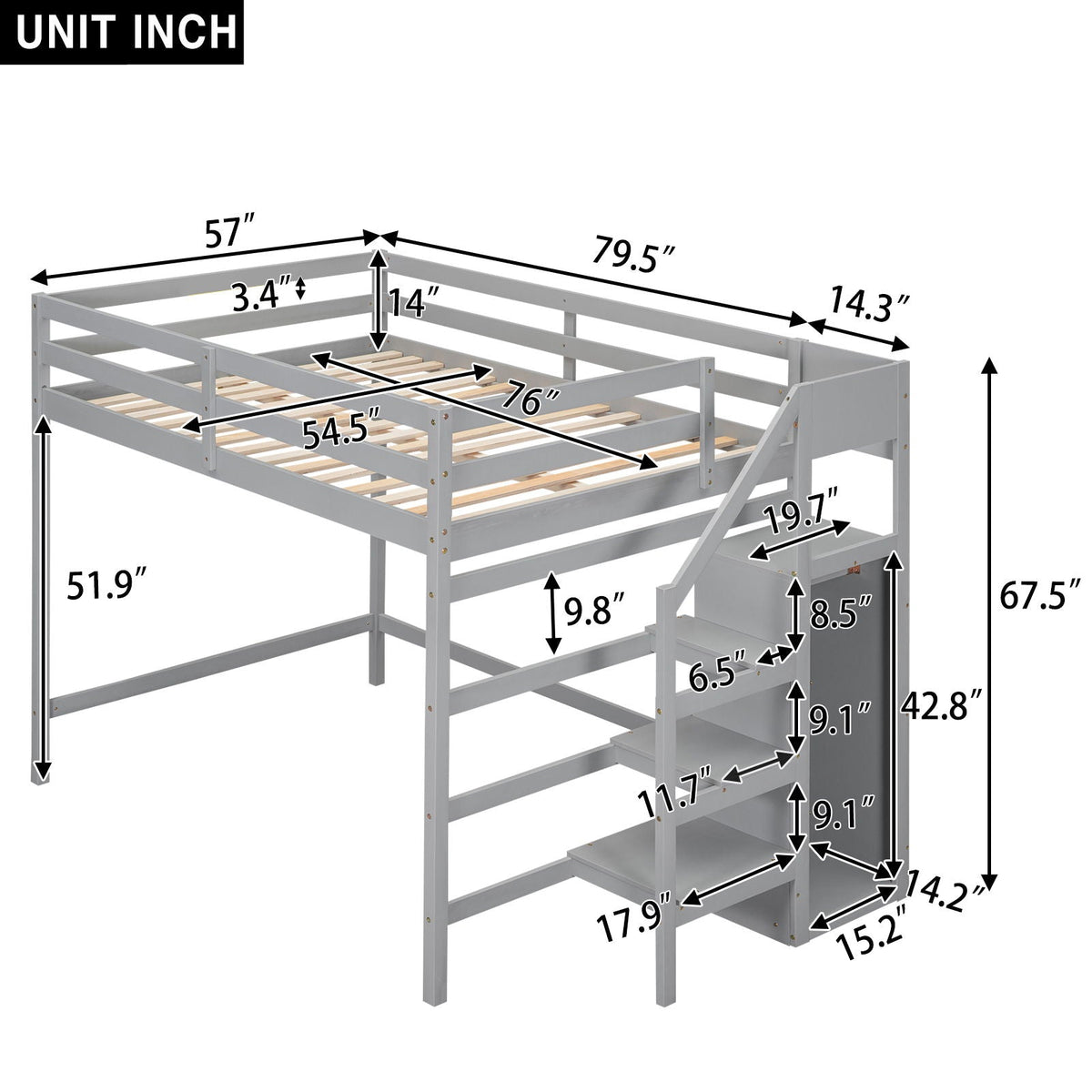 Loft Bed With Built In Storage Wardrobe And Staircase
