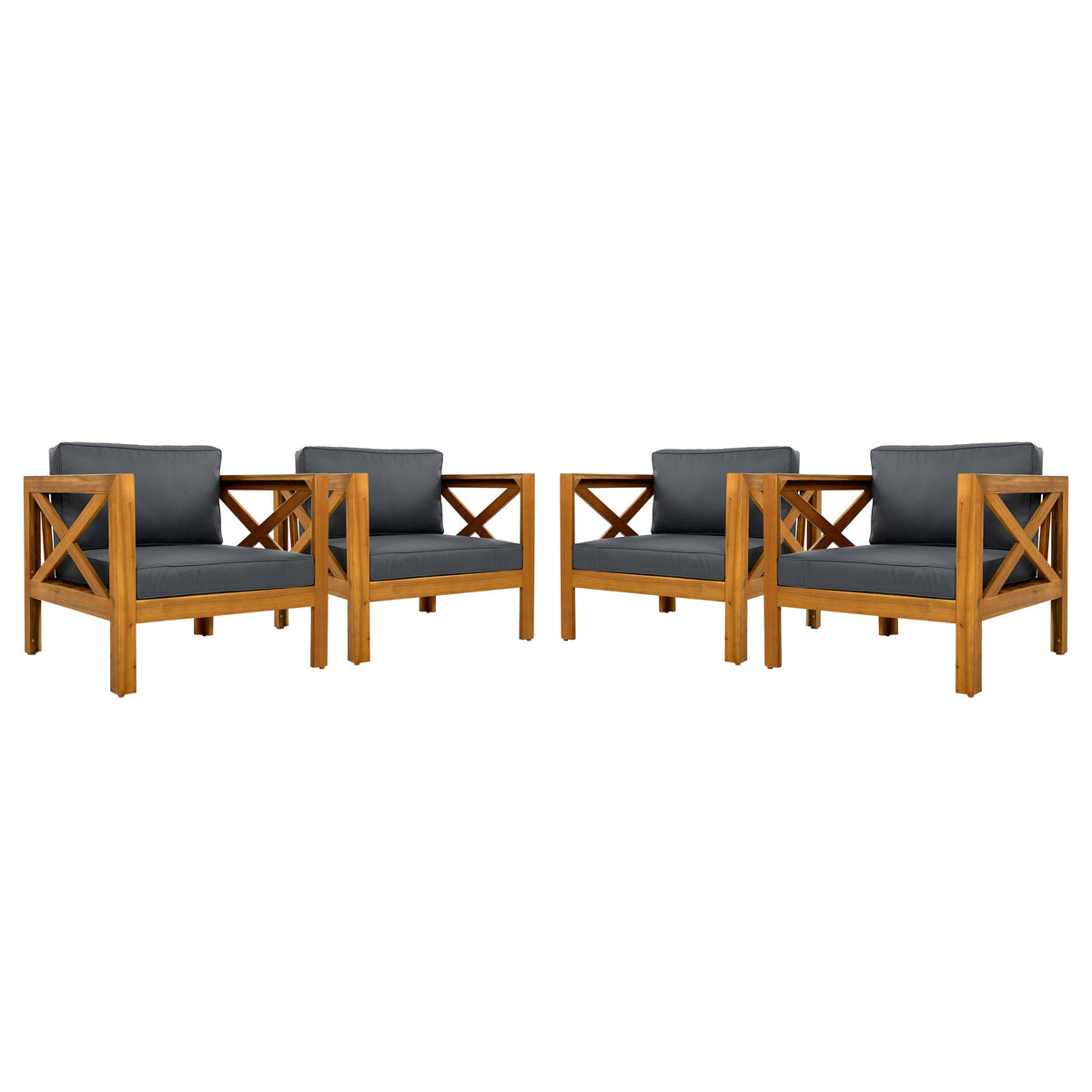 Patio Conversation Set with Foldable Acacia Wood Table and Cushioned Armchairs