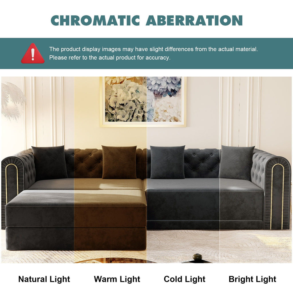 3-In-1 Convertible Sleeper Sofa With Movable Ottoman For Living Room