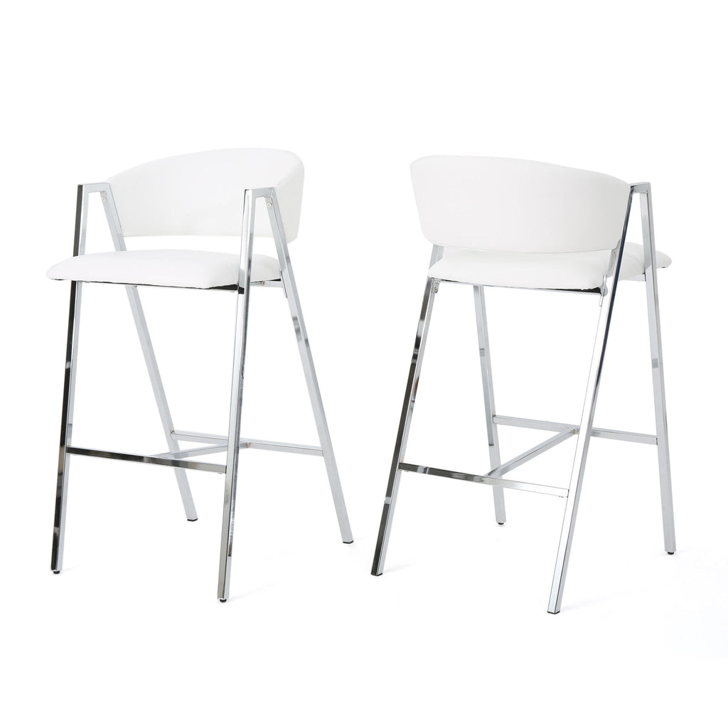 Modern Bar Stools With Low Back And Arms And Durable Metal Frame (Set of 2) - Ivory
