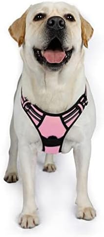 rabbitgoo Dog Harness No Pull with 2 Leash Clips, Adjustable Soft Padded, Reflective Oxford No Choke Pet Vest with Easy Control Handle for Large Dogs, Pink, XL