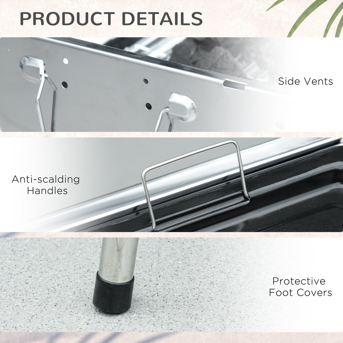 Outsunny Charcoal Grill Stainless Steel Portable Folding BBQ