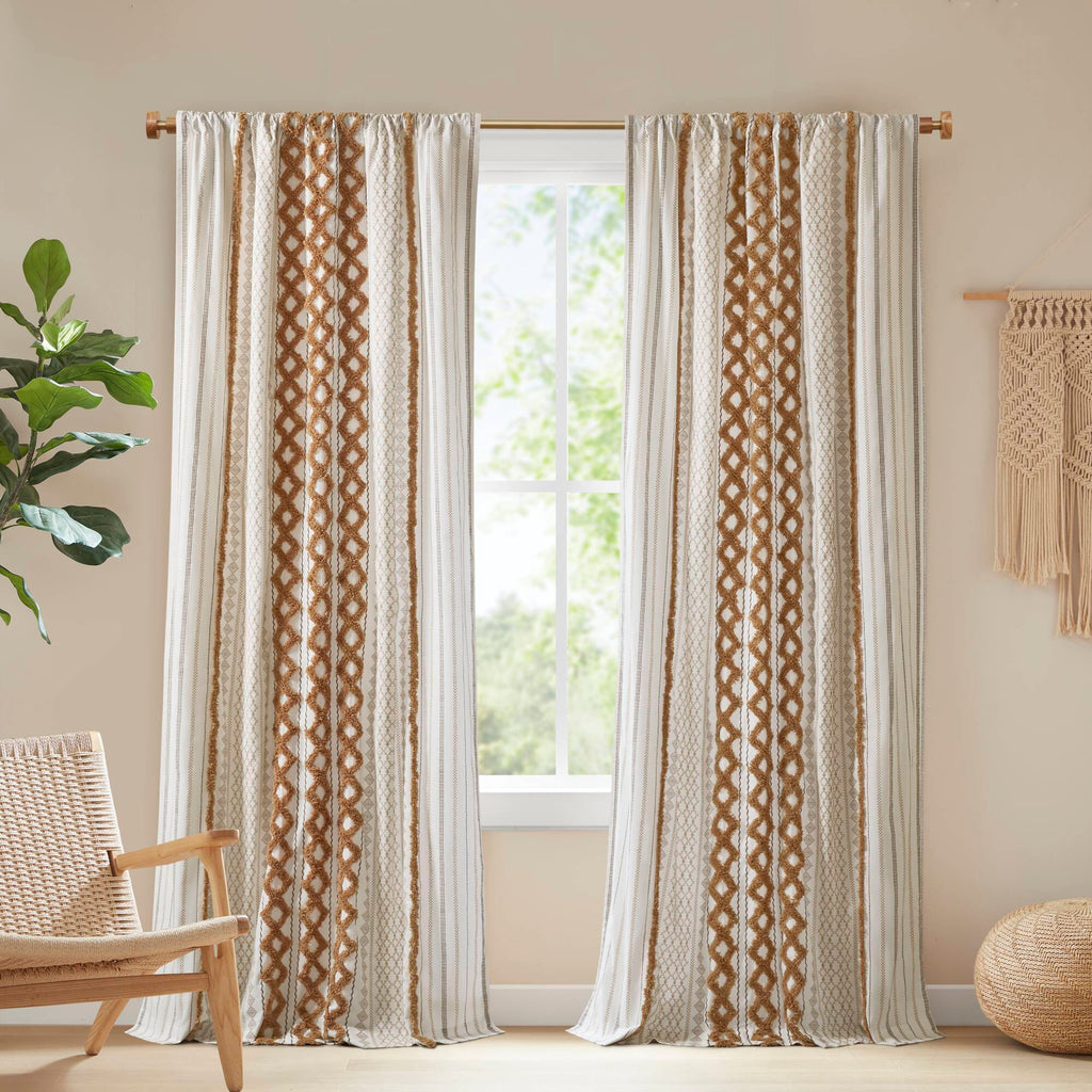 1 PC 50x84' Cotton Printed Window Panel with Chenille Stripe and Lining