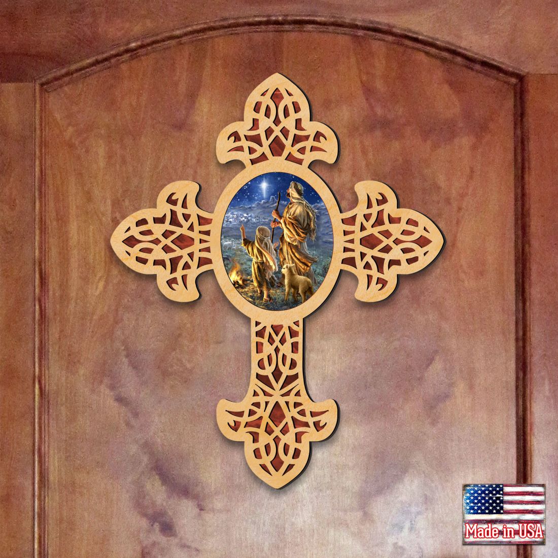 Starlight Shepherd Pointy Wooden Cross by D. Gelsinger - Inspirational Icon Decor - 88387-DG