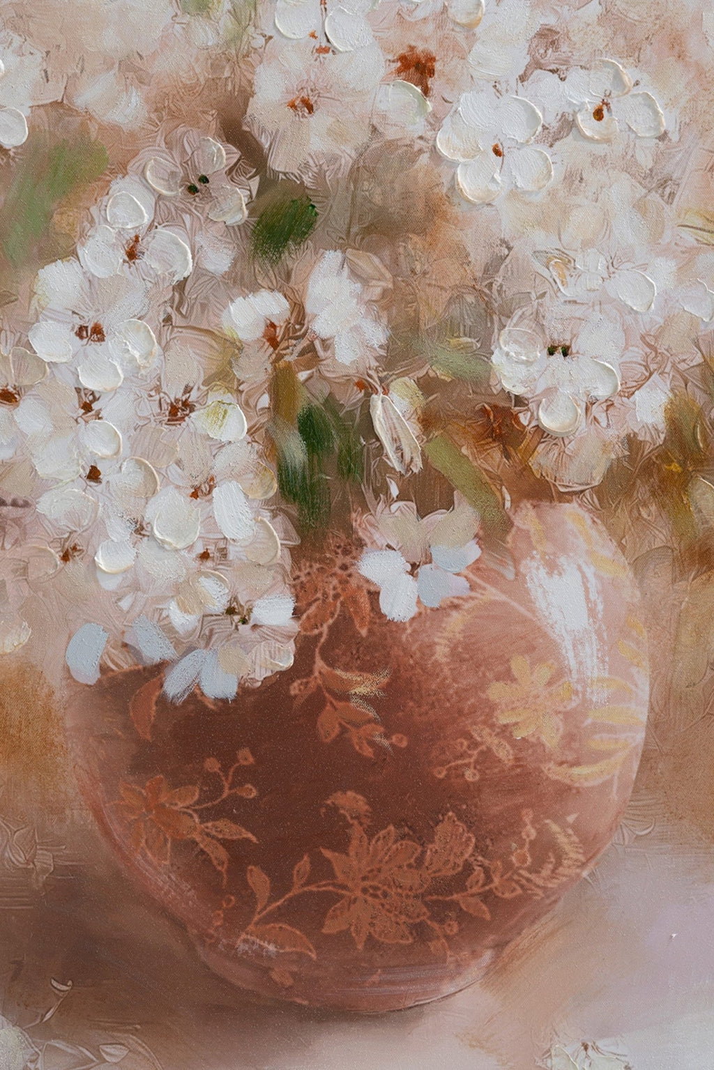 Hand-Painted Still Life Blossom Wall Art with Distressed Fir Wood Frame