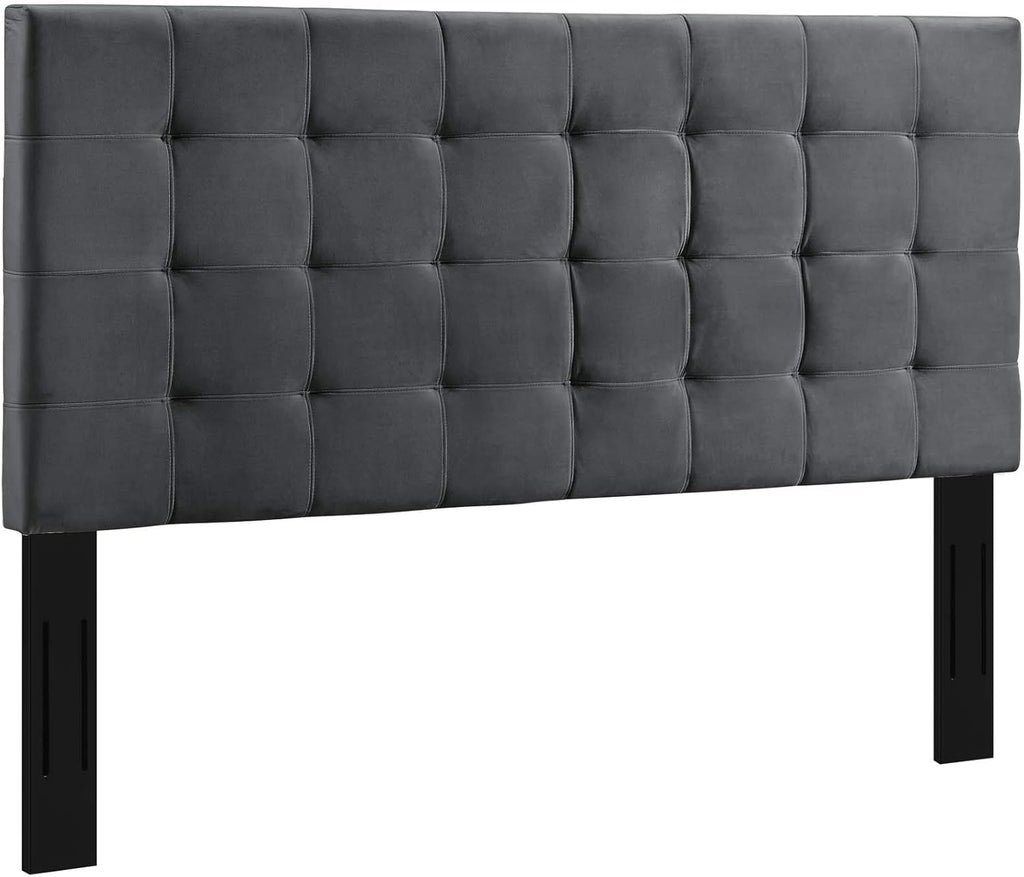 Paisley Upholstered Biscuit Tufted Performance Velvet Full / Queen Headboard Size in Gray