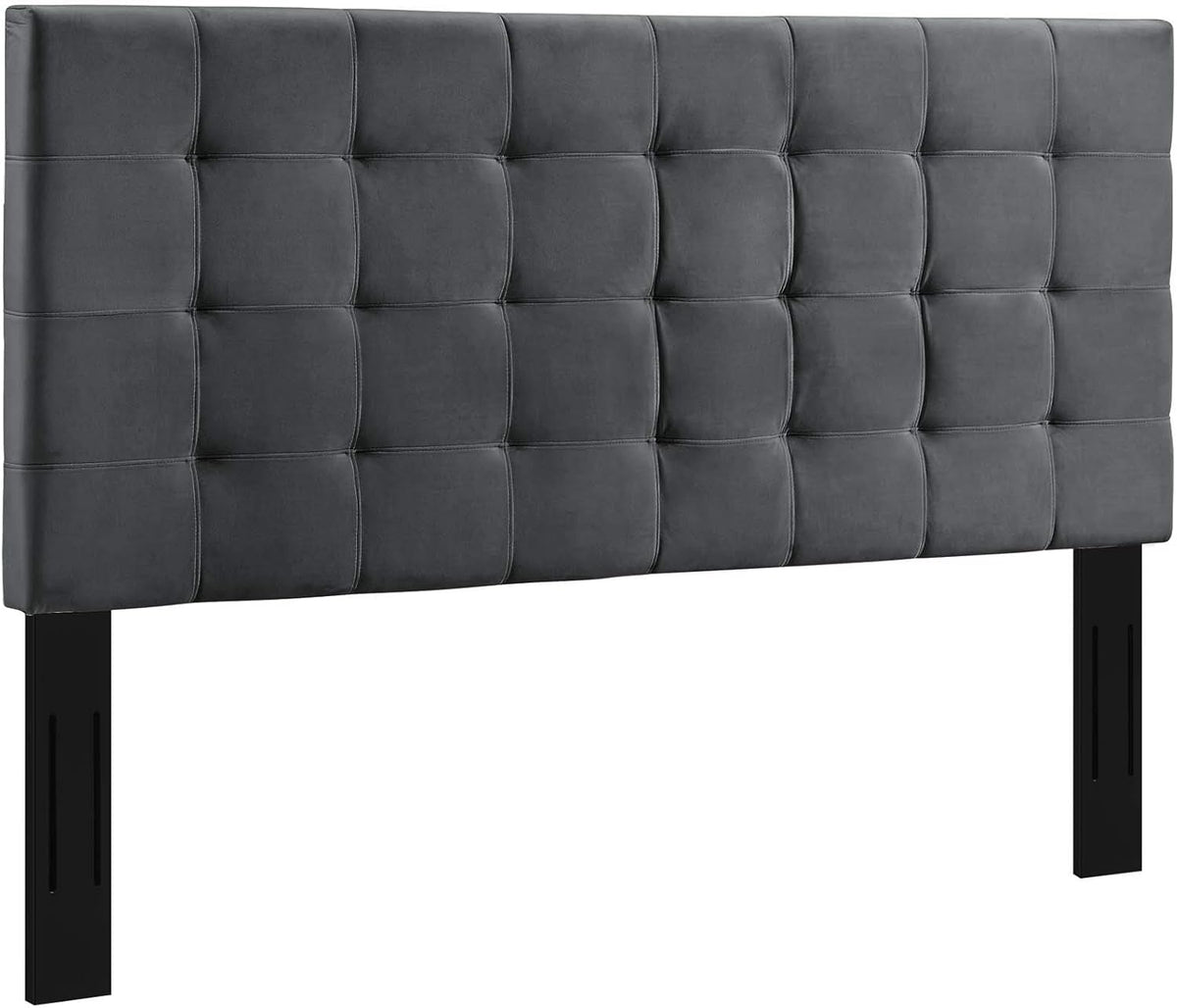 Paisley Upholstered Biscuit Tufted Performance Velvet Full / Queen Headboard Size in Gray